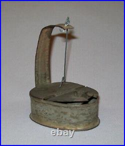 Old Antique Vtg Early 19th C 1800s Tin Betty Lamp or Whale Oil Grease Very Nice