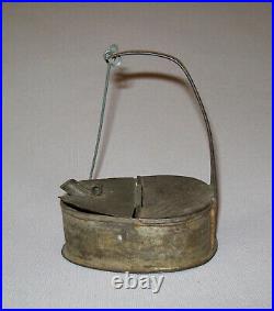Old Antique Vtg Early 19th C 1800s Tin Betty Lamp or Whale Oil Grease Very Nice