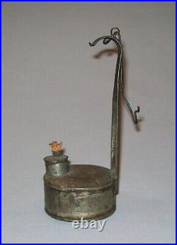 Old Antique Vtg Early 19th C 1800s Tin Betty Whale Oil or Grease Lamp Very Nice