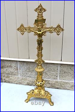 Ornate Antique Altar Cross, Very Nice! Heavy Sturdy Brass (CU412) chalice co
