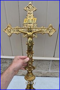 Ornate Antique Altar Cross, Very Nice! Heavy Sturdy Brass (CU412) chalice co