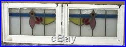 PAIR OF OLD ENGLISH STAINED GLASS WINDOWS Very Nice Florals 23.75 x 16