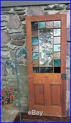 POST-CIVIL-WAR QUEEN ANNE STAINED GLASS DOOR, 1890s PEG CONSTRUCTION, VERY NICE