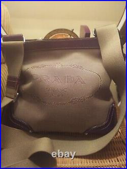 PRADA Logo Jacquard Tan Canvas Crossbody Handbag BT0537 Very Very Nice