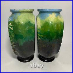 Pair Antique Late 19thC French Limoges Barbotine Bird Vases Very Nice