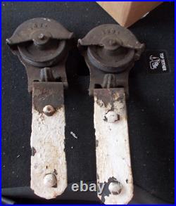 Pair Antique Myers Stay On Cast Iron Sliding Barn Door Rollers Very Nice