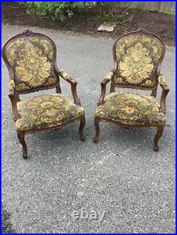 Pair, French Antique Arm Chairs Very Nice 38H x 28W x 25D READ SHIPPING INFO