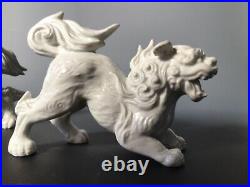 Pair Porcelain Foo Dogs Komainu Very Nice Shishi Lions! Fitz and Floyd Blanc