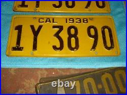 Pair of Antique California CA License Plates 1938 YellowithBlack Very Nice