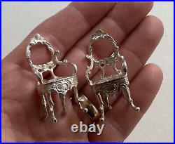 Pair of Solid Silver Miniature Antique Style Chairs Very Nice Items