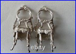 Pair of Solid Silver Miniature Antique Style Chairs Very Nice Items