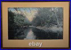 Pair of Very Nice Antique Colored Photographs of Wooded Landscapes, Well Framed
