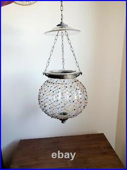 RARE Antique Anglo Indian Hanging Glass Beaded Bell Jar Lantern Very Nice