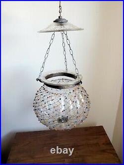 RARE Antique Anglo Indian Hanging Glass Beaded Bell Jar Lantern Very Nice