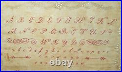 Rare Antique Vtg 19th C Dated 1824 Whitework Sampler With Red Alphabet Very Nice