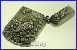 Rare Sterling Match Safe With Owl & Birds 2 1/2 X 1 1/2 -very Nice Condition