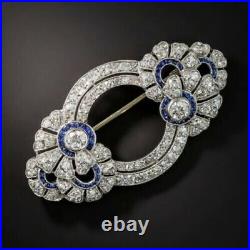 Real Moissanite 1.80Ct Round Cut Nice Vintage Brooch Pin 14K White Gold Finish