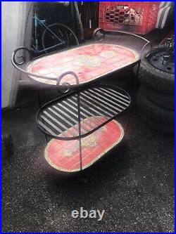 Rolling Bar Cart in Ceramic Tile and Iron Very Nice Vintage Antique