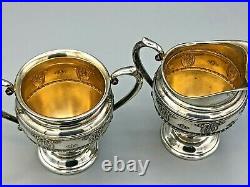 Rose Point by Wallace Sterling Silver Creamer and Sugar Bowls, very nice