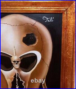 Salvador Dali Antique Oil On Canvas 1969 With Frame In Golden Leaf Very Nice