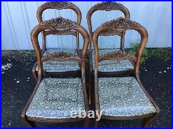 Set Of 4 Antique Mahogany Carved Back Dining Room Chairs Very Nice