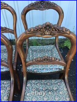 Set Of 4 Antique Mahogany Carved Back Dining Room Chairs Very Nice