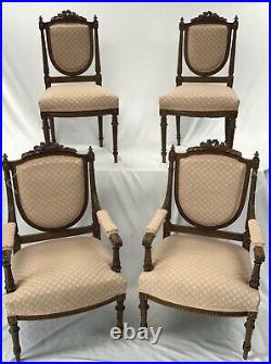 Set Of 4 Louis XVI Style Highly Carved Dark Wood Dining Chairs VERY nice