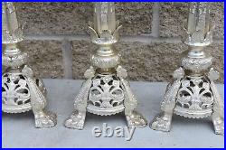 Set of 4 Very Nice Antique Silver Plated Altar Candlesticks (CU541) chalice co