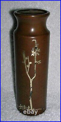 Silver Crest 6 Inch Bronze Vase With Scenic Silver Overlay Very Nice Heintz Era
