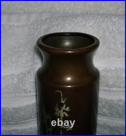 Silver Crest 6 Inch Bronze Vase With Scenic Silver Overlay Very Nice Heintz Era
