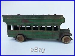 Super Rare Antique Arcade Cast Iron Yellow Coach Green Toy Bus Very Nice Wow