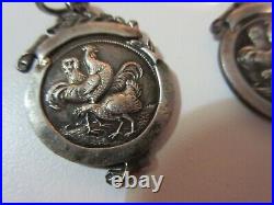 TWO VERY NICE ANTIQUE BIRKS STERLING POULTRY AWARD WATCH FOBS Circ. 1800s