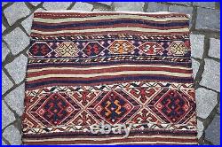 Terrific Antique Anatolian Yuncu Chuval Collector Piece Sumak Kilim Chuval Bag