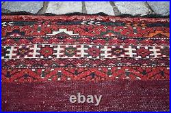 Terrific Antique Tribal Yomud Chuval Rug 50'' x 26'' Turkoman Tribal Chuval Rug