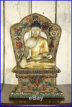 Tibetan Quartz Buddha Asian Statue Seated On A Stand Very Nice Details