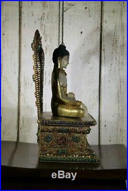 Tibetan Quartz Buddha Asian Statue Seated On A Stand Very Nice Details