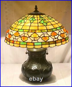 Tiffany, Grueby Inspired Oak Leaves And Acorn Leaded Glass Table Lamp, Very Nice