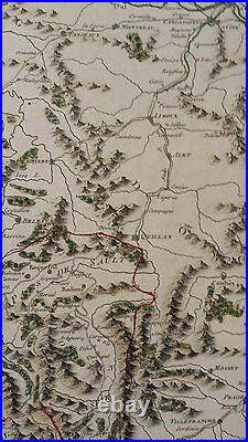VERY NICE, ANTIQUE Hand Colored map of Foix, France P. Tardieu, c. 1790