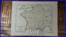 VERY NICE, ANTIQUE Hand Colored map of France Pierre Francois Tardieu, c. 1790