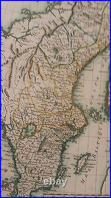 VERY NICE, ANTIQUE Hand Colored map of Modern Sweden P. Tardieu, c. 1790