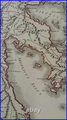VERY NICE, ANTIQUE Hand Colored map of Peloponese (Greece) P. Tardieu, c. 1790