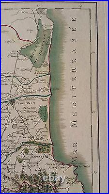 VERY NICE, ANTIQUE Hand Colored map of Roussillon, France P. Tardieu, c. 1790