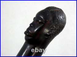 VERY NICE ANTIQUE WALKING CANE STICK CARVED EXOTIC WOOD Black Americana