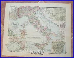 VERY NICE Antique Colored MAP/GRAY'S ITALY The National Atlas 1893