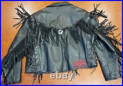 VERY NICE Black Leather Riding Jacket by US MADE CO USA Vintage fringe