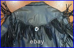 VERY NICE Black Leather Riding Jacket by US MADE CO USA Vintage fringe