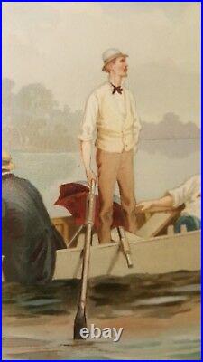 VERY NICE Louis Prang Antique Original Color Chromolithograph FAST! Boating