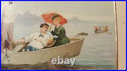 VERY NICE Louis Prang Antique Original Color Chromolithograph FAST! Boating