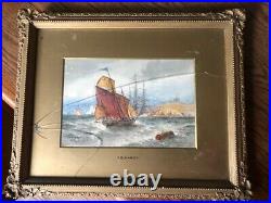VERY NICE Thomas Bush Hardy Watercolor Dated 1889 in Antique Frame