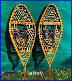 VERY NICE Vintage SNOWSHOES 43x14 with LEATHER BINDINGS Snow Shoes L@@K